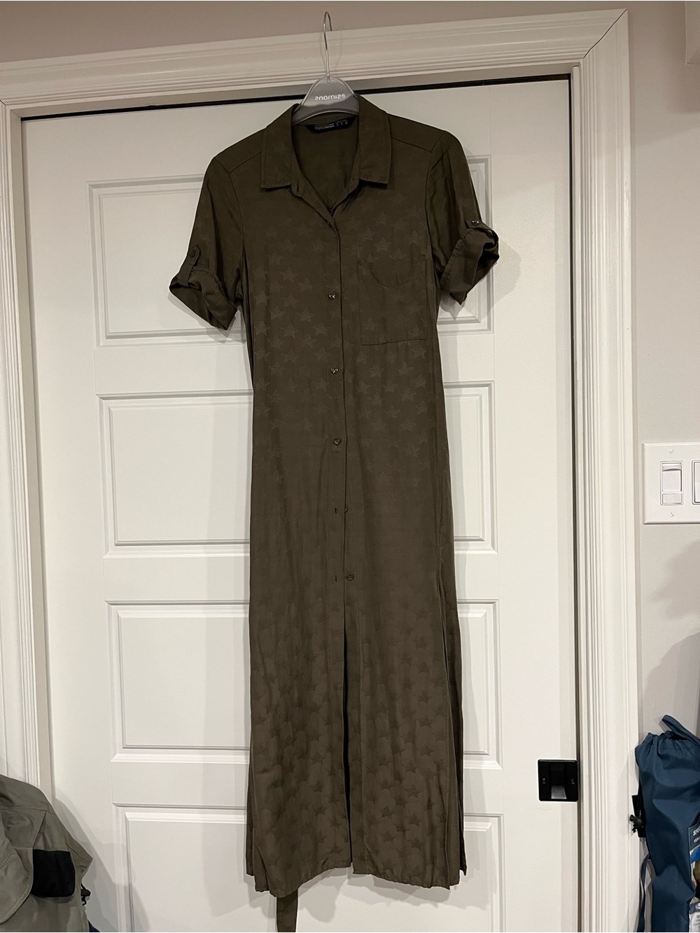 Zara Green Button-Front Shirt Dress